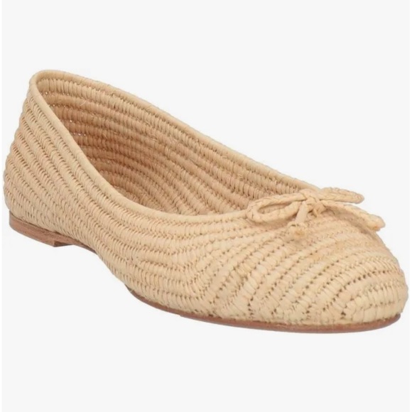 PALOMA BARCELO | Tan Raffia Woven Bow Ballet Flats - Picture 1 of 11